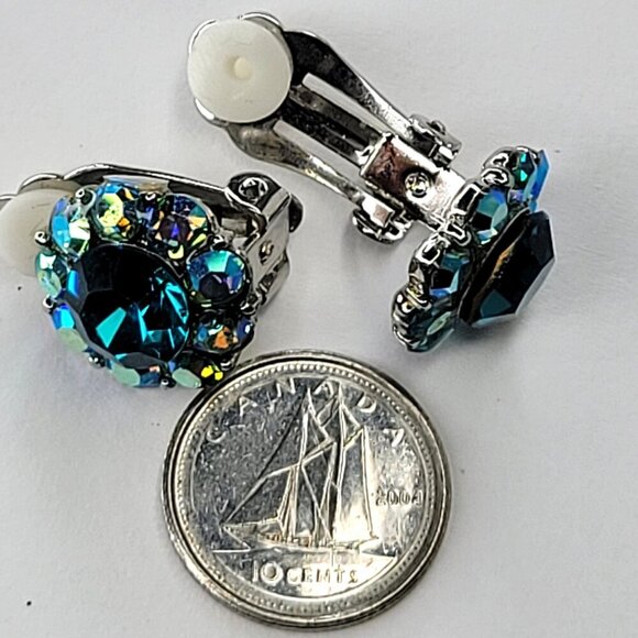 Blue Crystal Clip Ons Small Earrings - Picture 1 of 3